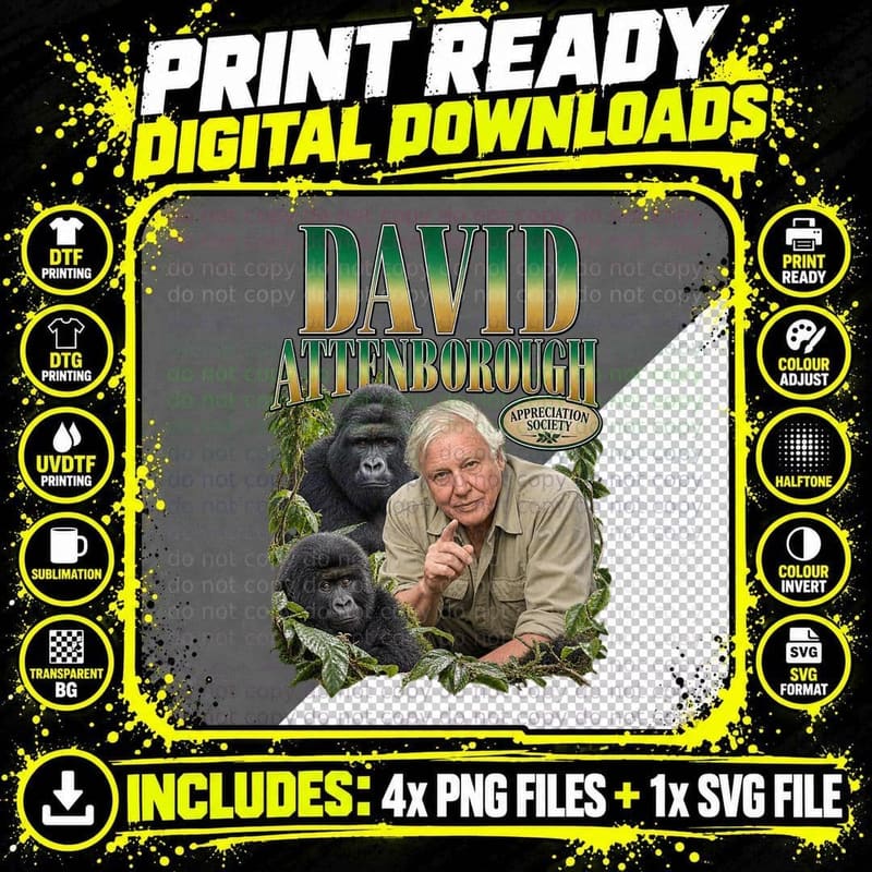 David Attenborough Gorillas Retro Nature Wildlife Png SVG Digital Bundle