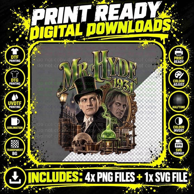 Dr Jekyll and Mr Hyde 1931 Vintage Fredric March Horror Png SVG Digital Bundle