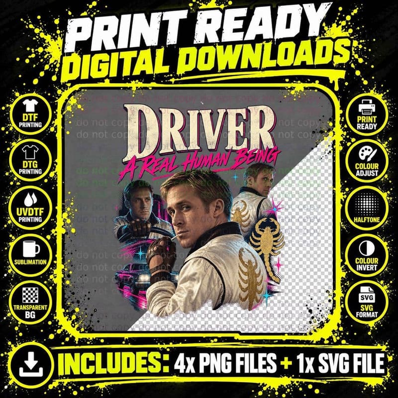 Drive 2011 Vintage Ryan Gosling Driver Scorpion Neon Png SVG Digital Bundle