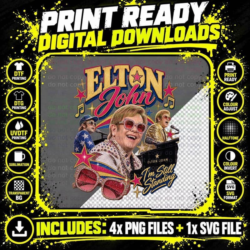 Elton John I'm Still Standing Vintage Bootleg Glam Pop Png SVG Digital Bundle