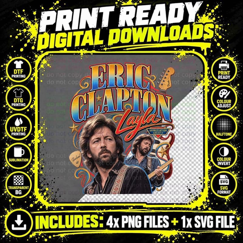 Eric Clapton Layla Retro Classic Rock Guitar Legend Png SVG Digital Bundle