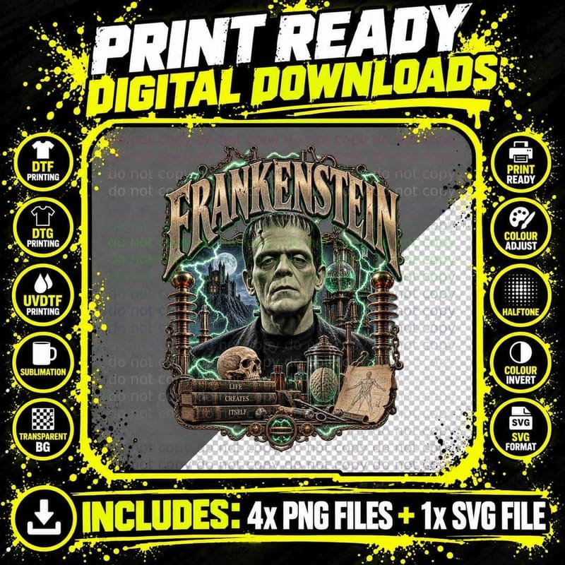 Frankenstein Monster Vintage Classic Universal Horror Png SVG Digital Bundle