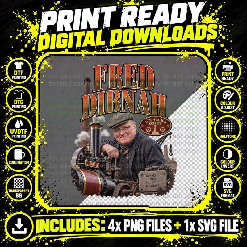 Fred Dibnah Steam Engine Retro British TV Steeplejack Png SVG Digital Bundle