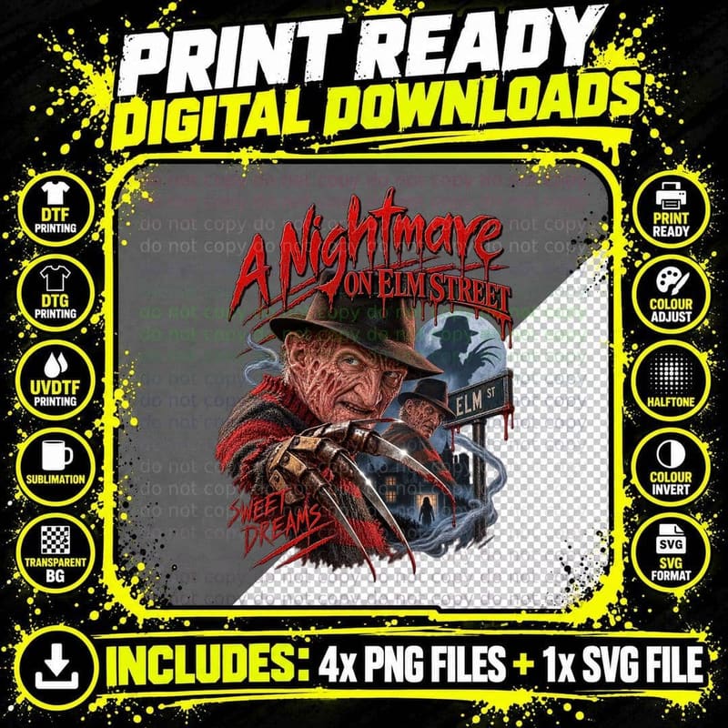 Freddy Krueger Vintage Bootleg Sweet Dreams 80s Slasher Png SVG Digital Bundle