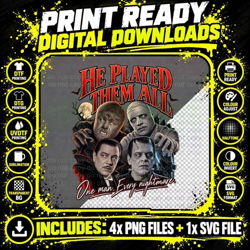 He Played Them All Vintage Classic Monsters Wolfman Png SVG Digital Bundle