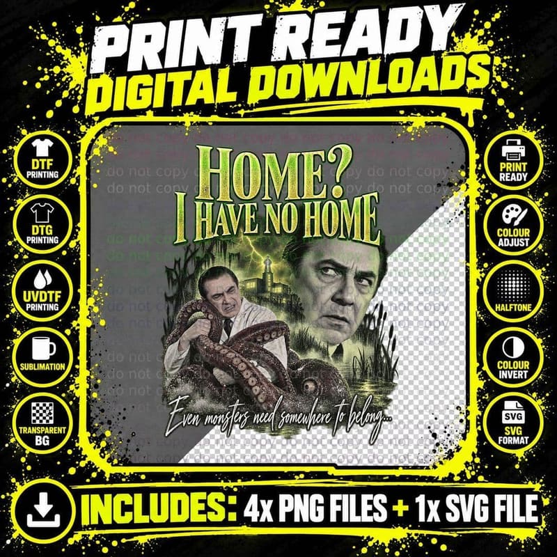 Home I Have No Home Vintage Classic Monster Tentacles Png SVG Digital Bundle