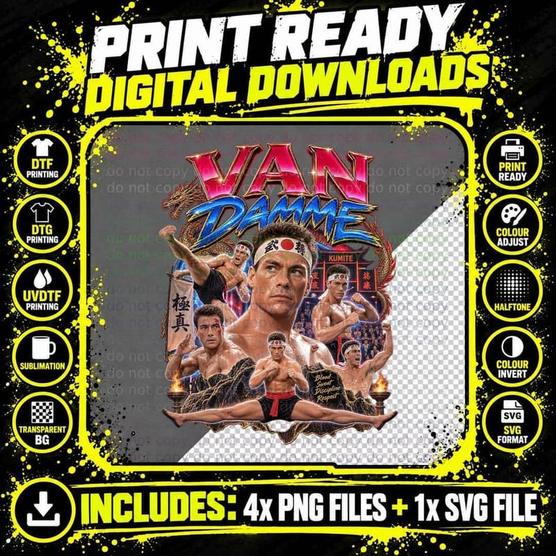 Jean-Claude Van Damme Bloodsport Vintage Retro 80s Png SVG Digital Bundle