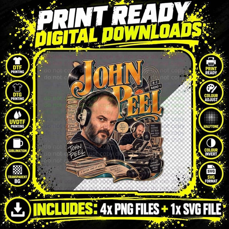 John Peel Vintage Radio DJ Retro Bootleg Music Fan Gift Png SVG Digital Bundle