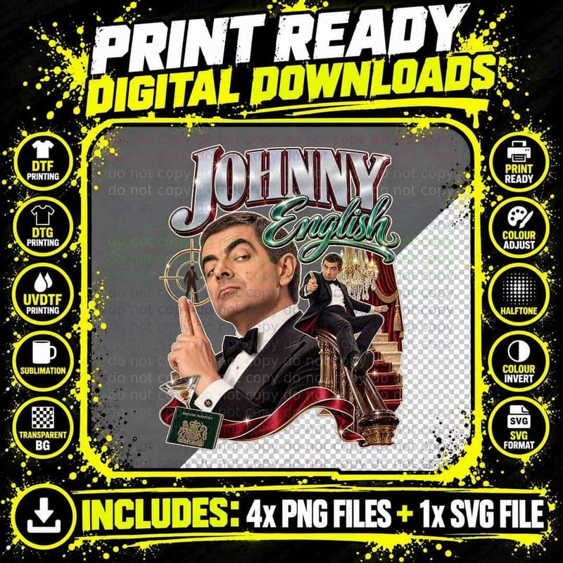 Johnny English Rowan Atkinson Funny British Spy Comedy Png SVG Digital Bundle