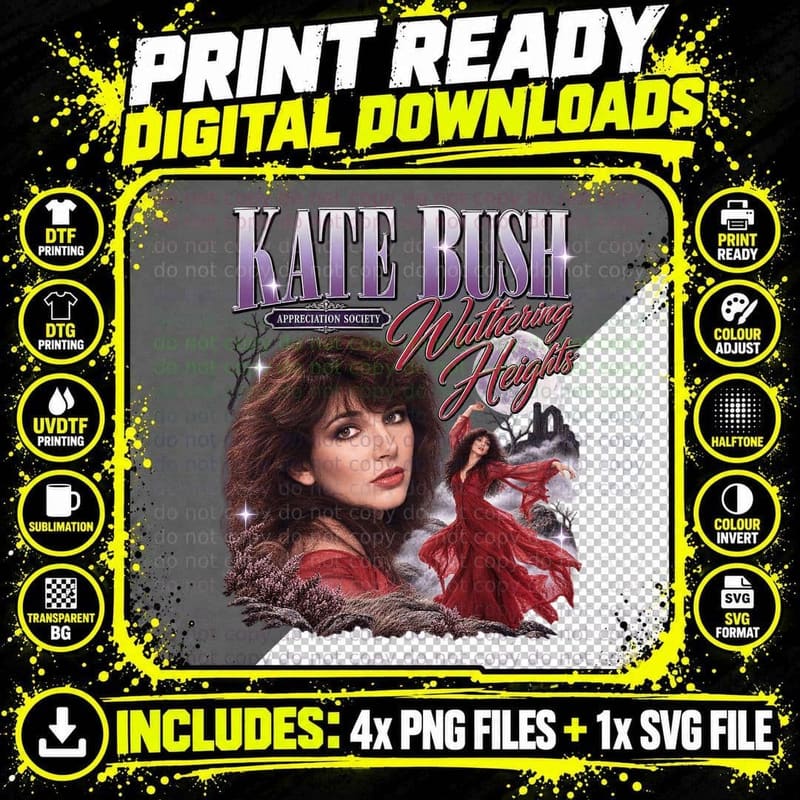Kate Bush Wuthering Heights Retro 80s British Music Png SVG Digital Bundle
