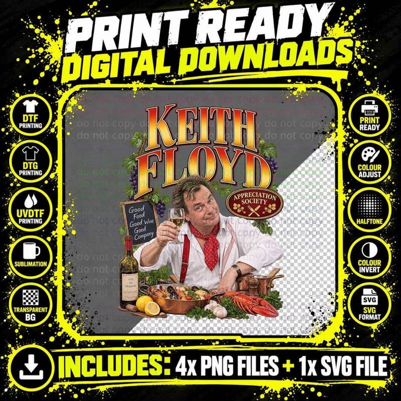 Keith Floyd Retro British TV Chef Food and Wine Png SVG Digital Bundle