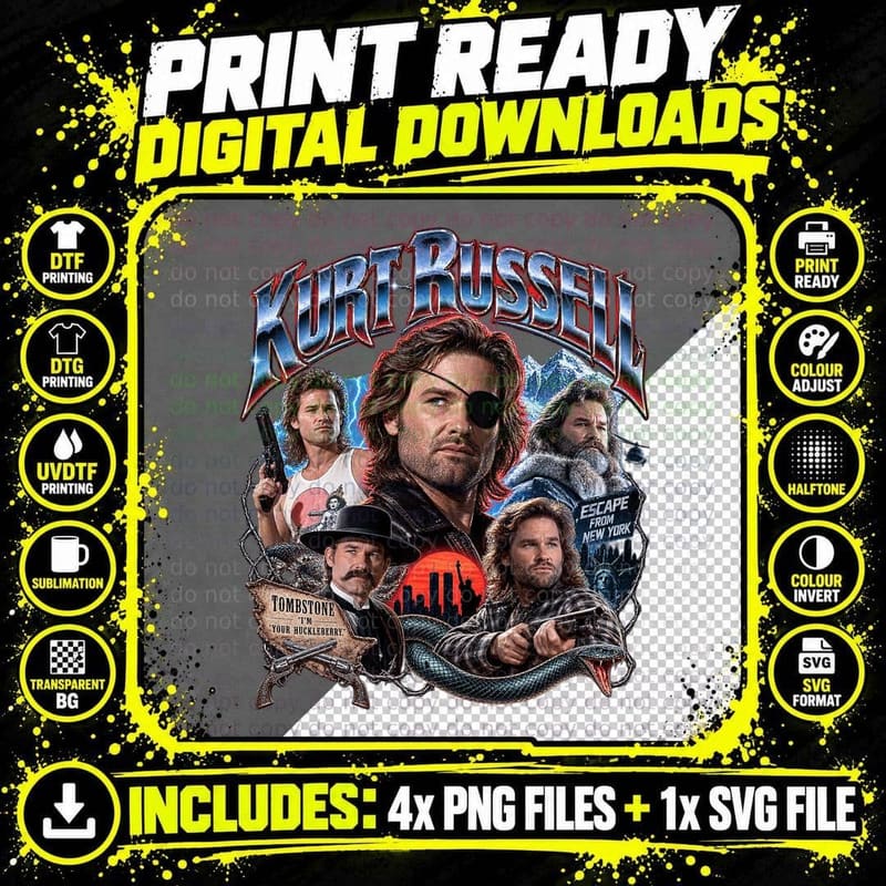 Kurt Russell Vintage Bootleg Escape From New York Png SVG Digital Bundle
