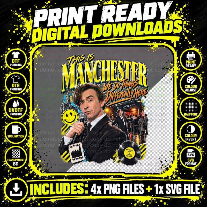 Manchester Tony Wilson 24 Hour Party People Steve Coogan Png SVG Digital Bundle