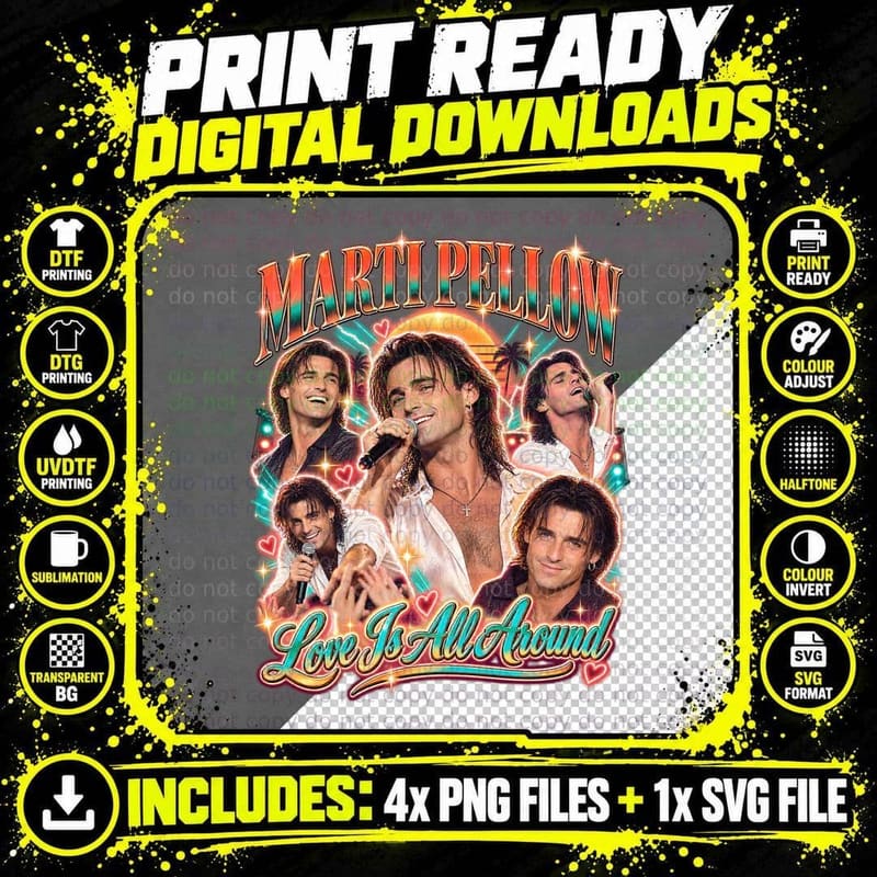 Marti Pellow Wet Wet Wet Love Is All Around Retro 90s Png SVG Digital Bundle