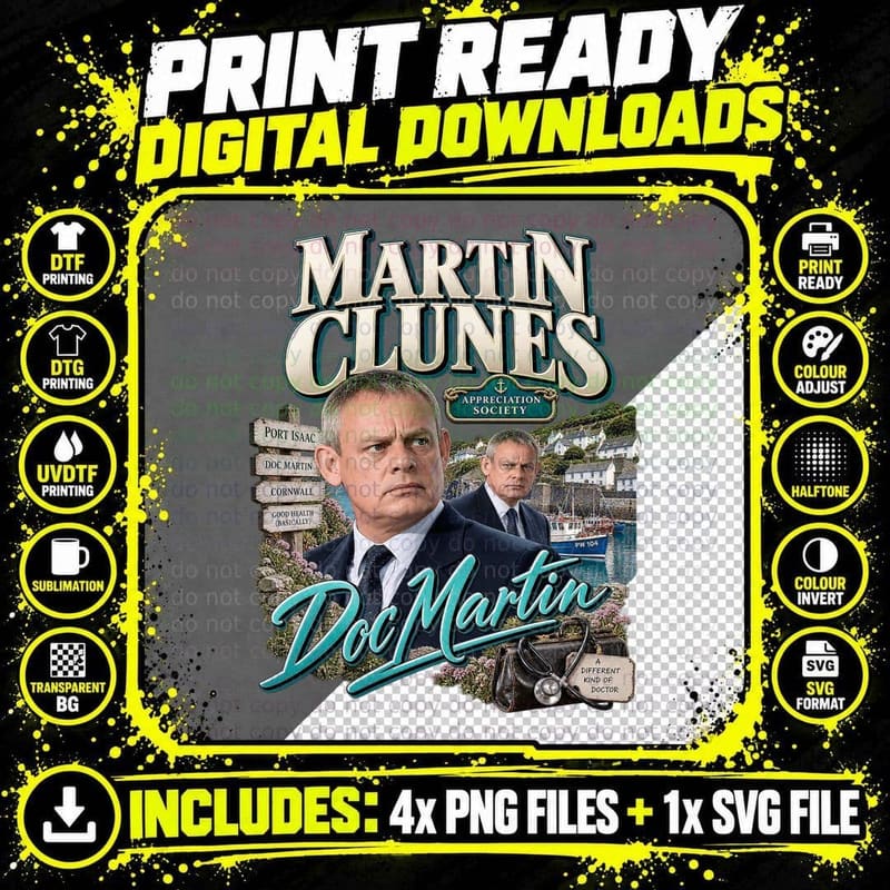 Martin Clunes Doc Martin Retro British TV Port Isaac Png SVG Digital Bundle
