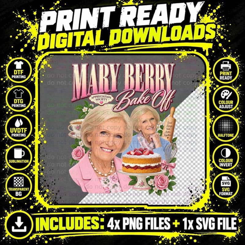 Mary Berry Bake Off Retro British TV Baking Cake Png SVG Digital Bundle