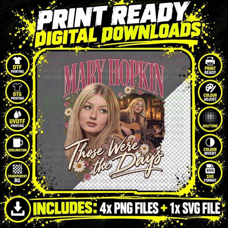 Mary Hopkin Vintage Those Were the Days 1968 Folk Music Png SVG Digital Bundle