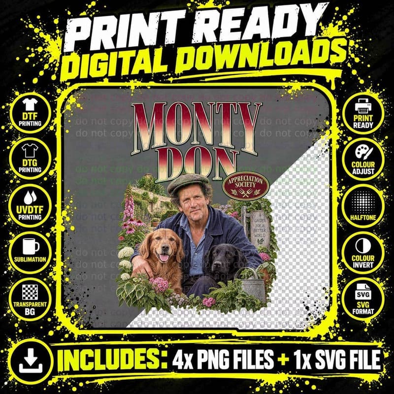 Monty Don Gardeners World Retro British Gardening Dogs Png SVG Digital Bundle