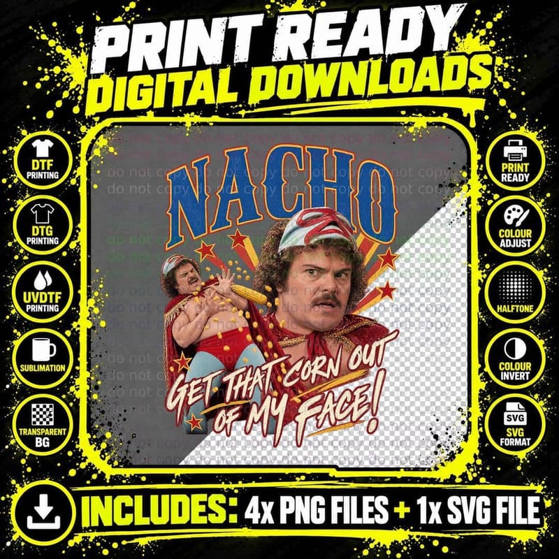 Nacho Libre Vintage Jack Black Lucha Libre Wrestling Png SVG Digital Bundle