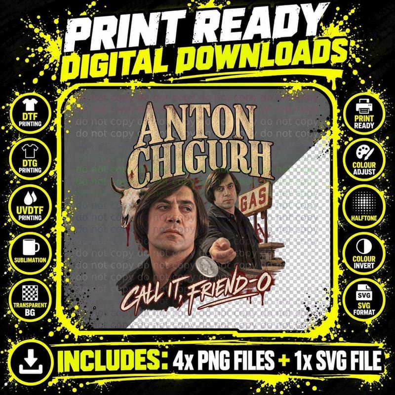 No Country for Old Men Vintage Anton Chigurh Coin Toss Png SVG Digital Bundle