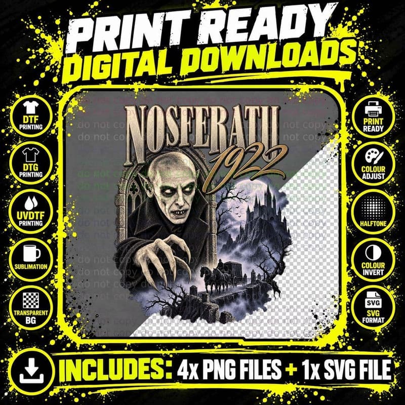 Nosferatu 1922 Vintage Count Orlok Silent Film Gothic Png SVG Digital Bundle