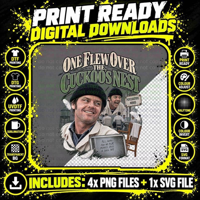 One Flew Over the Cuckoo's Nest Vintage Jack Nicholson Png SVG Digital Bundle
