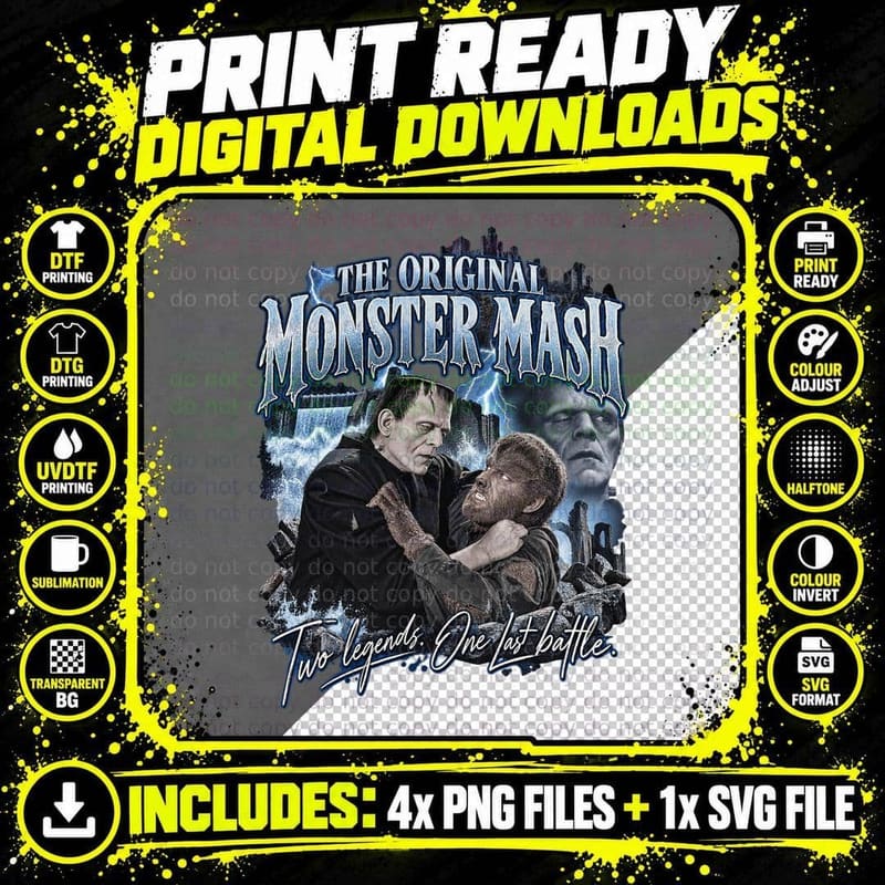 Original Monster Mash Frankenstein Wolfman Vintage Png SVG Digital Bundle