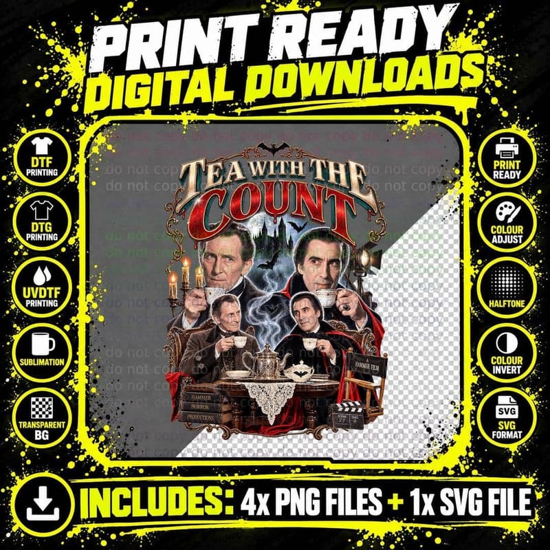 Peter Cushing Christopher Lee Tea With the Count Vintage Png SVG Digital Bundle