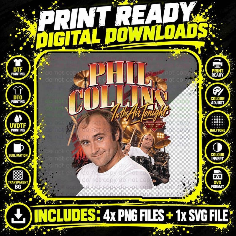 Phil Collins In the Air Tonight Retro 80s Drummer Png SVG Digital Bundle