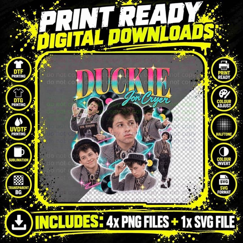 Pretty in Pink Vintage Bootleg Duckie Jon Cryer 80s Png SVG Digital Bundle