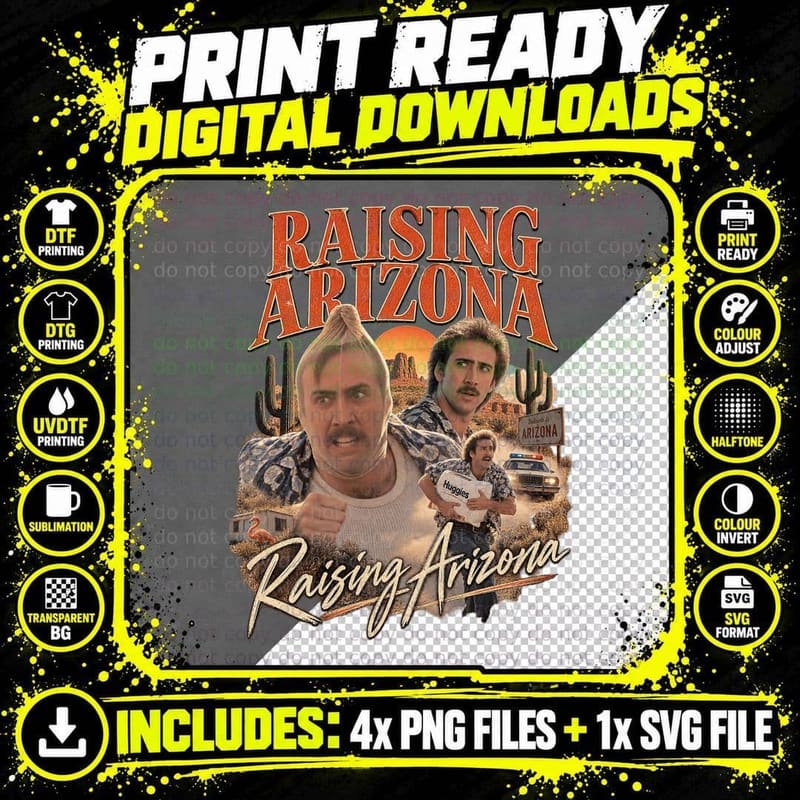 Raising Arizona Vintage Nicolas Cage Cult Classic Comedy Png SVG Digital Bundle