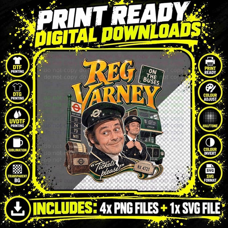 Reg Varney On the Buses Tickets Please Retro British Png SVG Digital Bundle