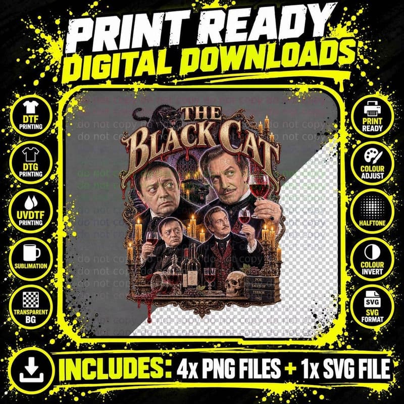 The Black Cat Vintage Vincent Price Peter Lorre Gothic Png SVG Digital Bundle