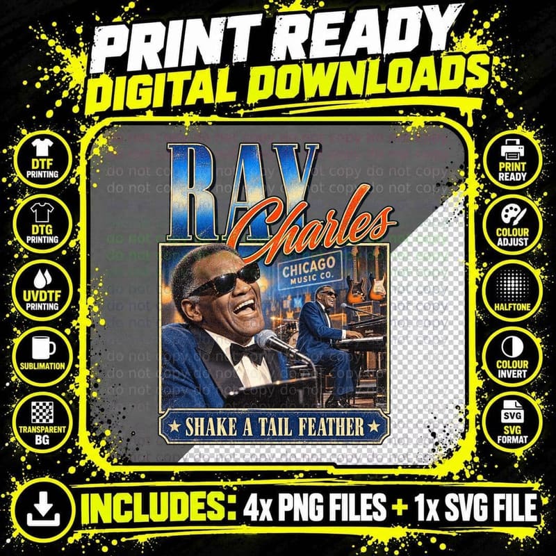 The Blues Brothers Vintage Ray Charles Shake A Tail Png SVG Digital Bundle