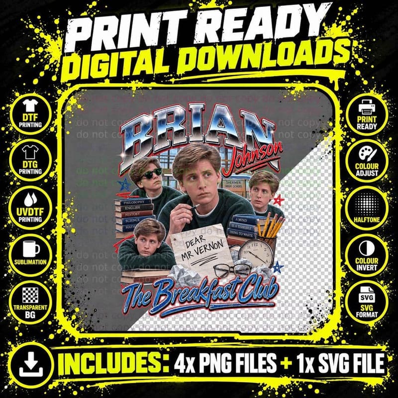 The Breakfast Club Brian Johnson Retro Bootleg 80s Movie Png SVG Digital Bundle