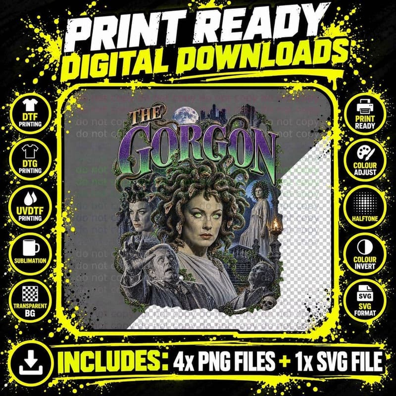 The Gorgon Vintage Hammer 1964 Medusa Gothic British Png SVG Digital Bundle