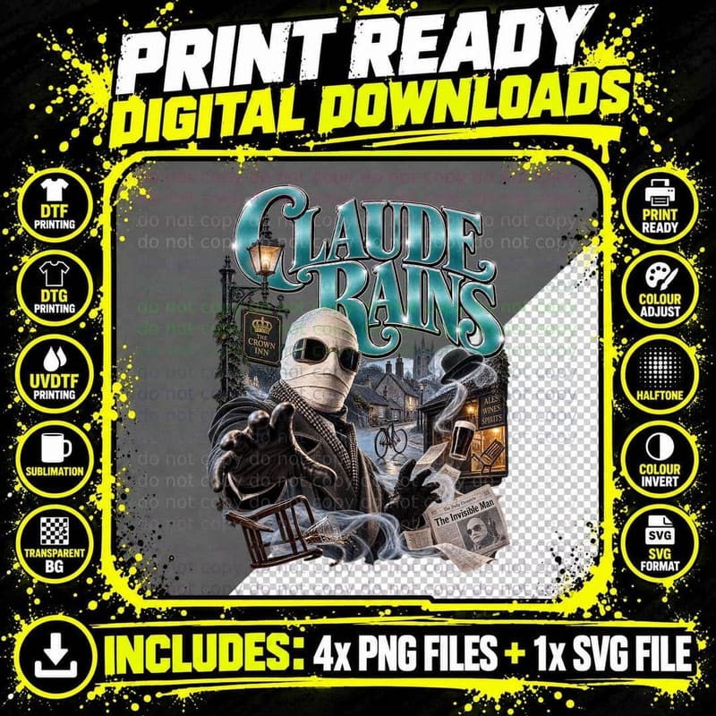 The Invisible Man 1933 Vintage Claude Rains Classic Png SVG Digital Bundle