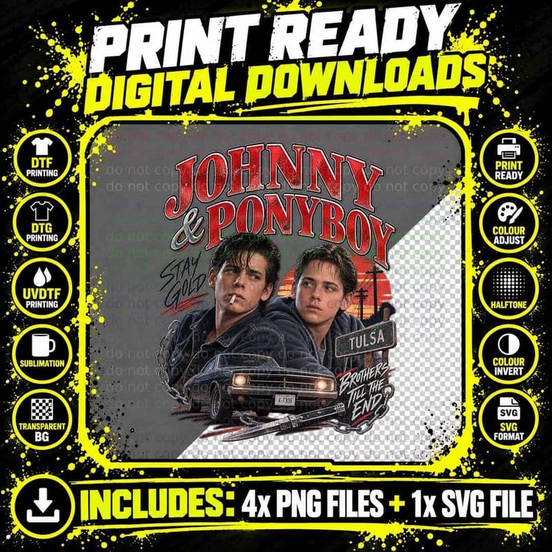 The Outsiders Vintage Johnny Ponyboy Stay Gold Greasers Png SVG Digital Bundle