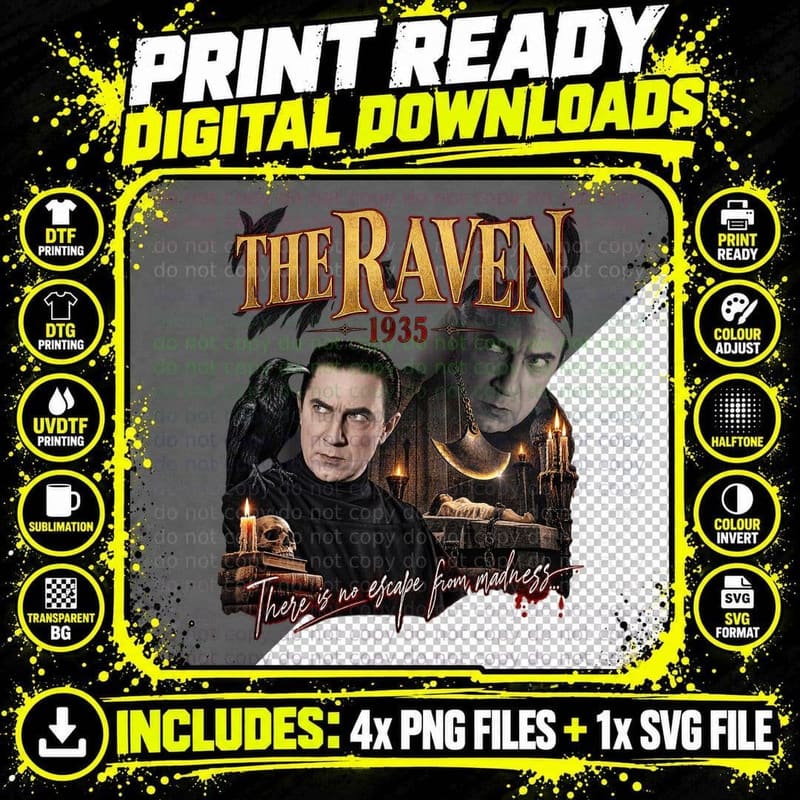 The Raven 1935 Vintage Bela Lugosi Boris Karloff Gothic Png SVG Digital Bundle