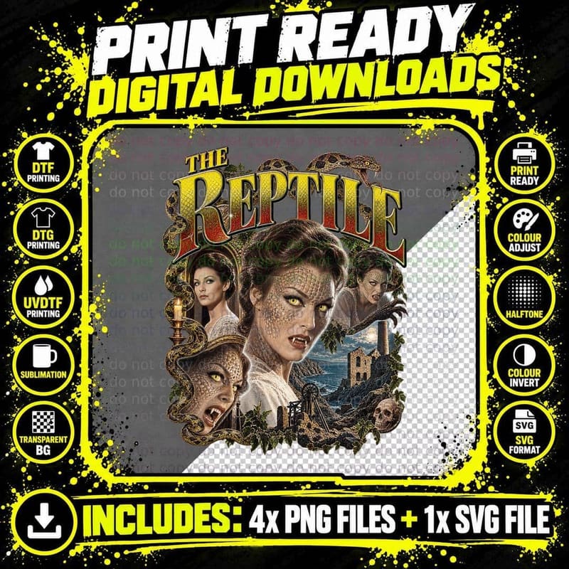 The Reptile Vintage Hammer 1966 Snake Woman Gothic Png SVG Digital Bundle