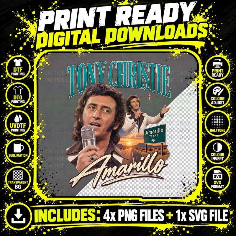 Tony Christie Vintage Amarillo 1971 British Pop Png SVG Digital Bundle