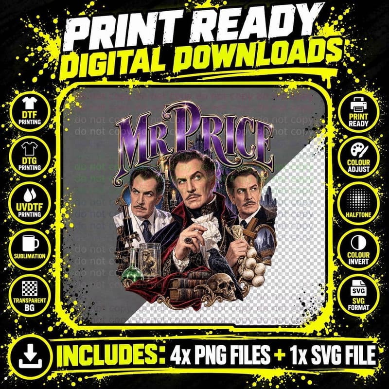 Vincent Price Vintage Classic Horror Movie Triple Png SVG Digital Bundle