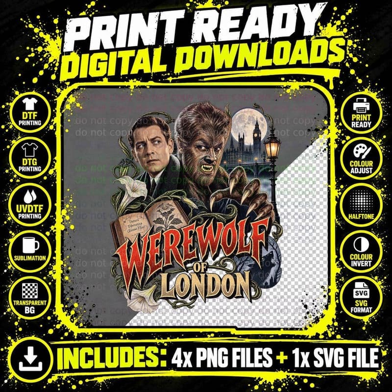 Werewolf of London Vintage Classic Horror Wolfman 1935 Png SVG Digital Bundle