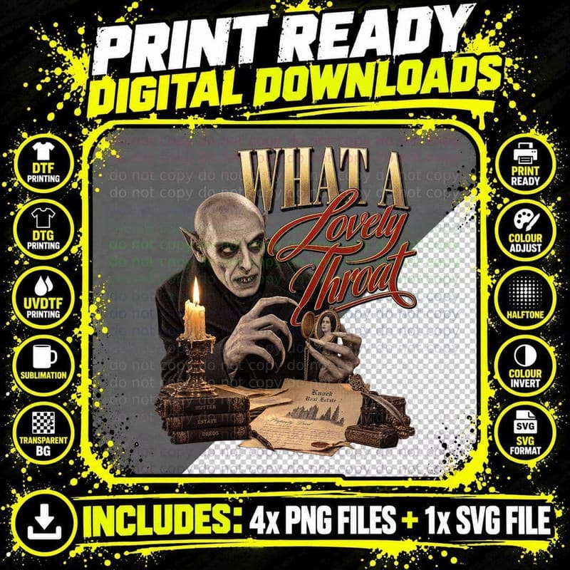 What a Lovely Throat Nosferatu Vintage Gothic Vampire Png SVG Digital Bundle
