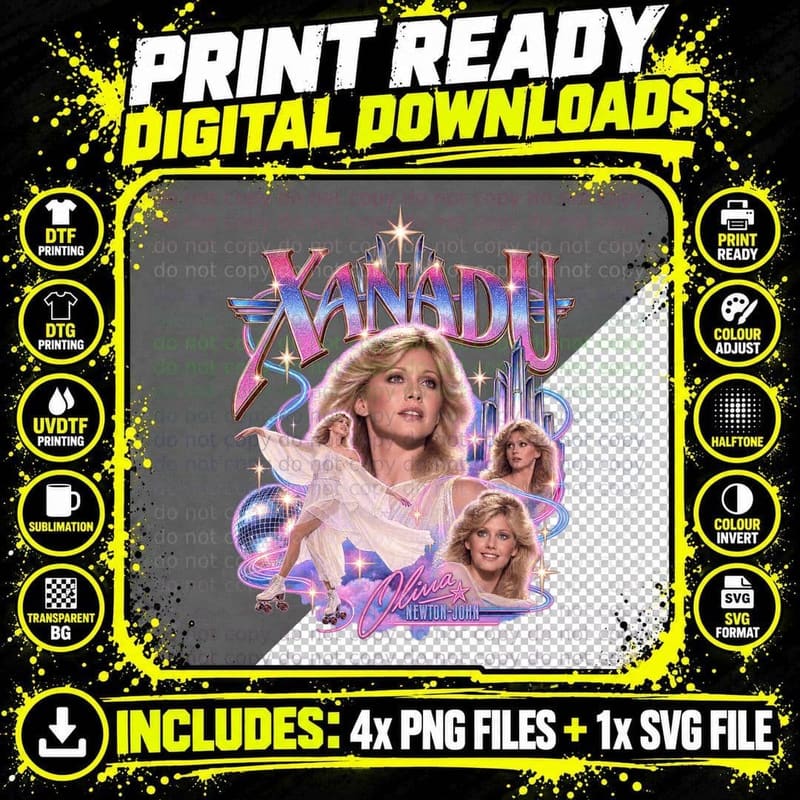 Xanadu Vintage Bootleg Olivia Newton-John Kira 80s Png SVG Digital Bundle