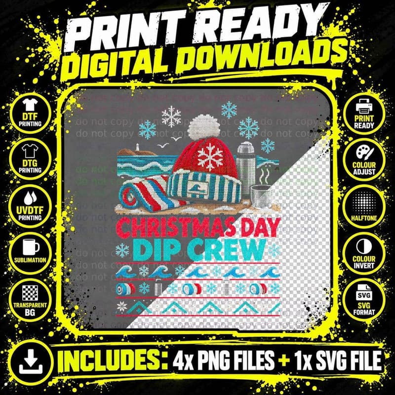 Christmas Day Dip Crew Swimming Ugly Sweater Wild Swim Png SVG Digital Bundle