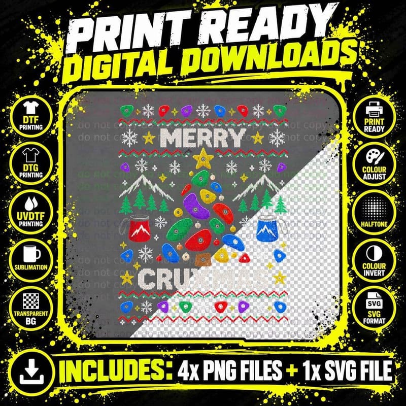 Climbing Christmas Ugly Sweater Cruxmas Rock Climber Png SVG Digital Bundle