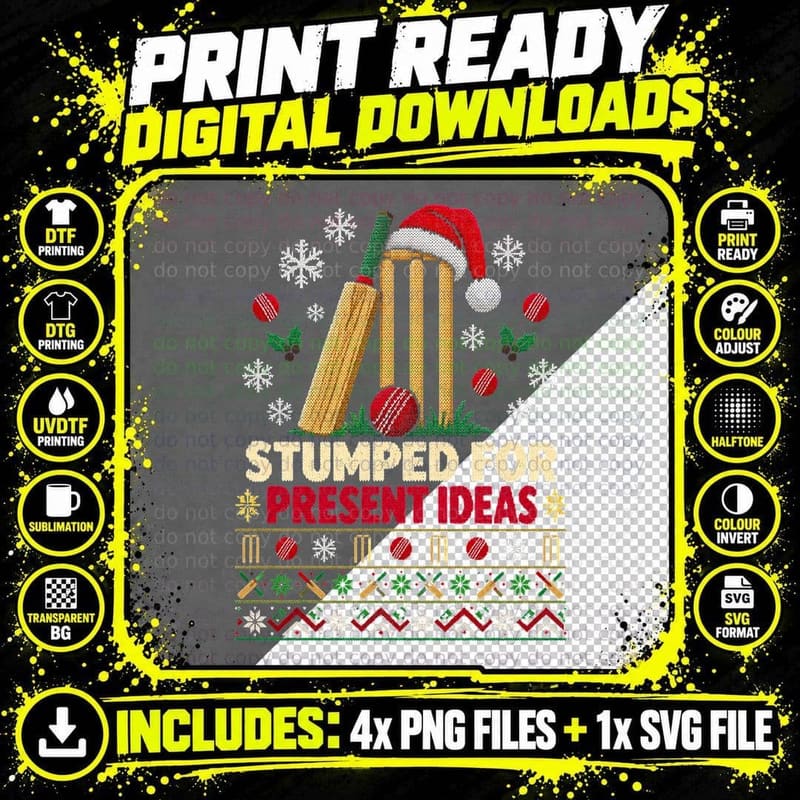 Cricket Christmas Ugly Sweater Stumped For Present Ideas Png SVG Digital Bundle