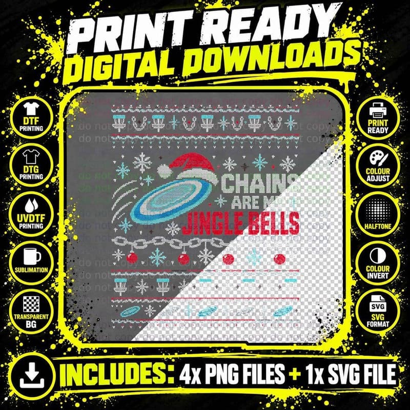 Disc Golf Christmas Ugly Sweater Chains Are My Jingle Png SVG Digital Bundle