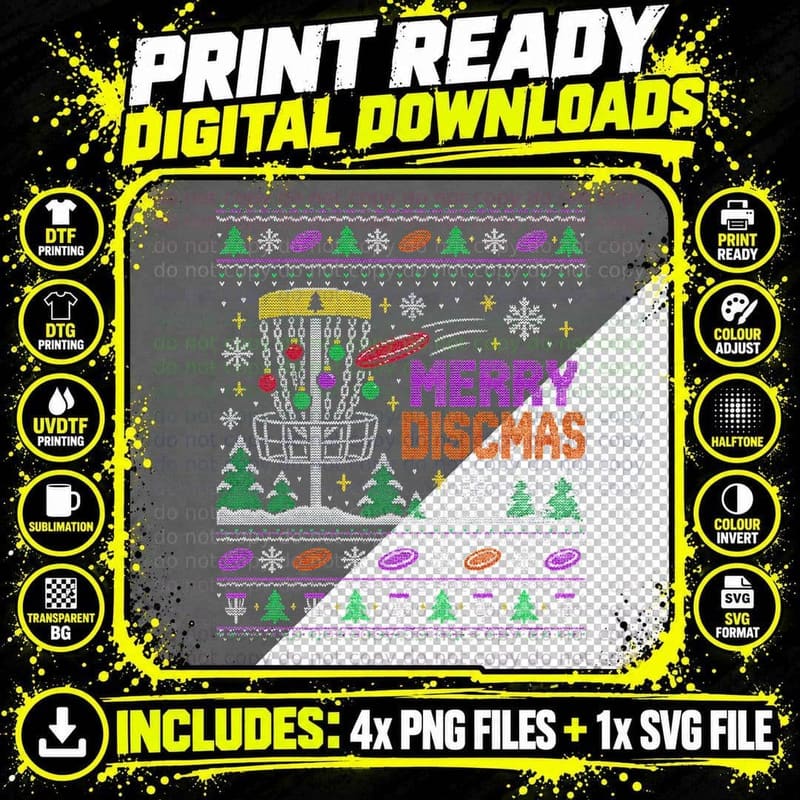 Disc Golf Christmas Ugly Sweater Merry Discmas Disc Png SVG Digital Bundle